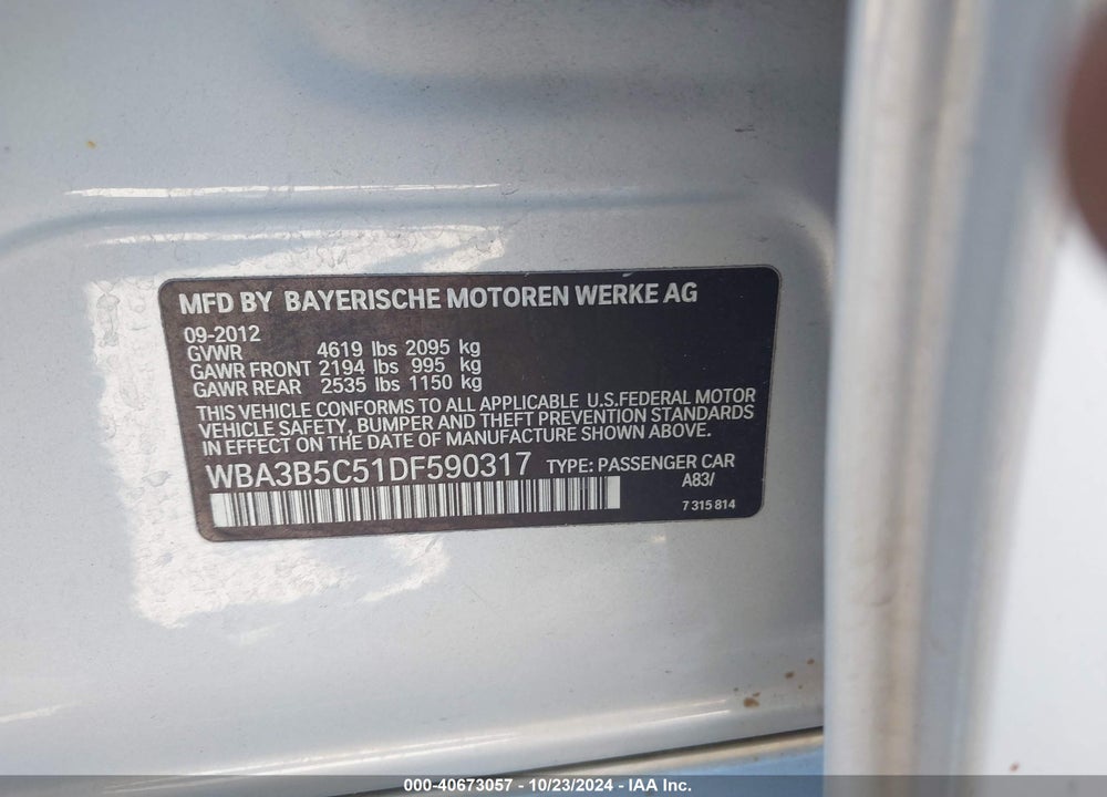 2013 BMW 328I XDRIVE VIN: WBA3B5C51DF590317