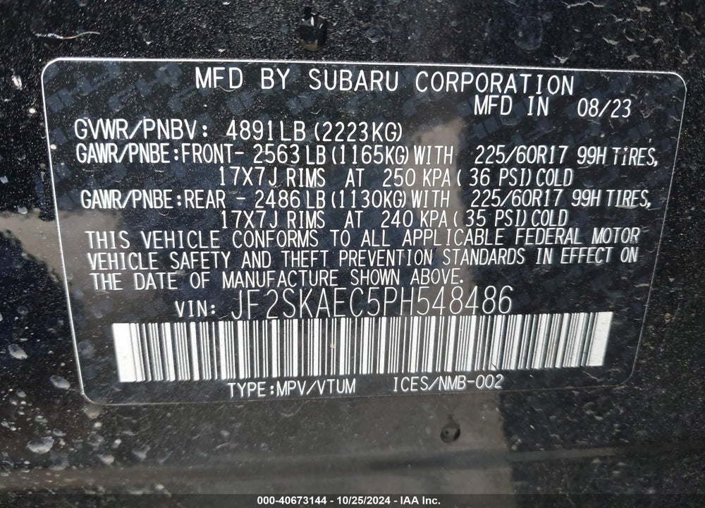 2023 SUBARU FORESTER PREMIUM VIN: JF2SKAEC5PH548486