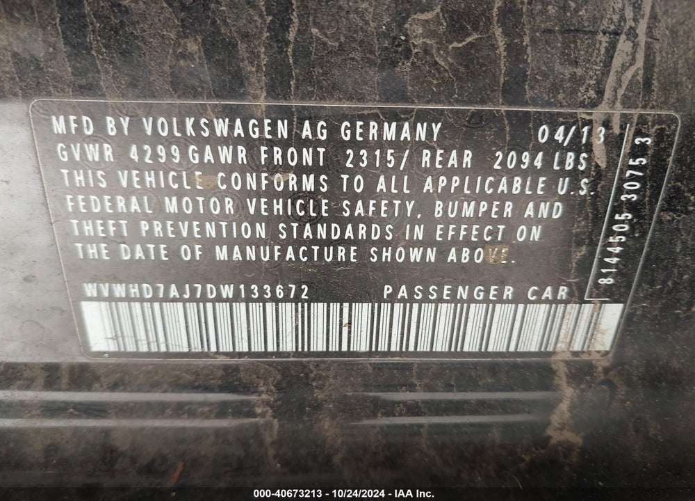 2013 VOLKSWAGEN GTI DRIVERS EDITION VIN: WVWHD7AJ7DW133672