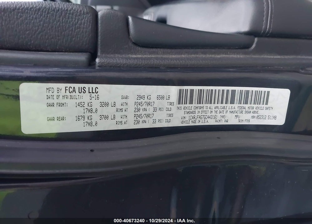 2016 JEEP GRAND CHEROKEE LAREDO VIN: 1C4RJFAG7GC443161