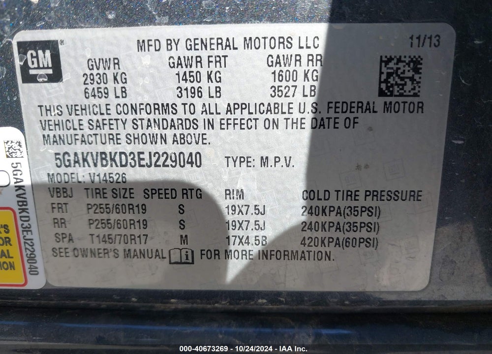 2014 BUICK ENCLAVE LEATHER VIN: 5GAKVBKD3EJ229040
