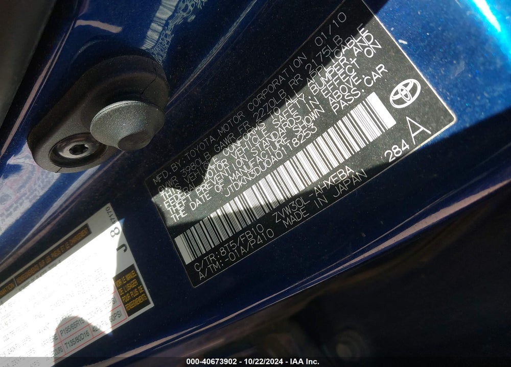 2010 TOYOTA PRIUS II VIN: JTDKN3DU0A0118253