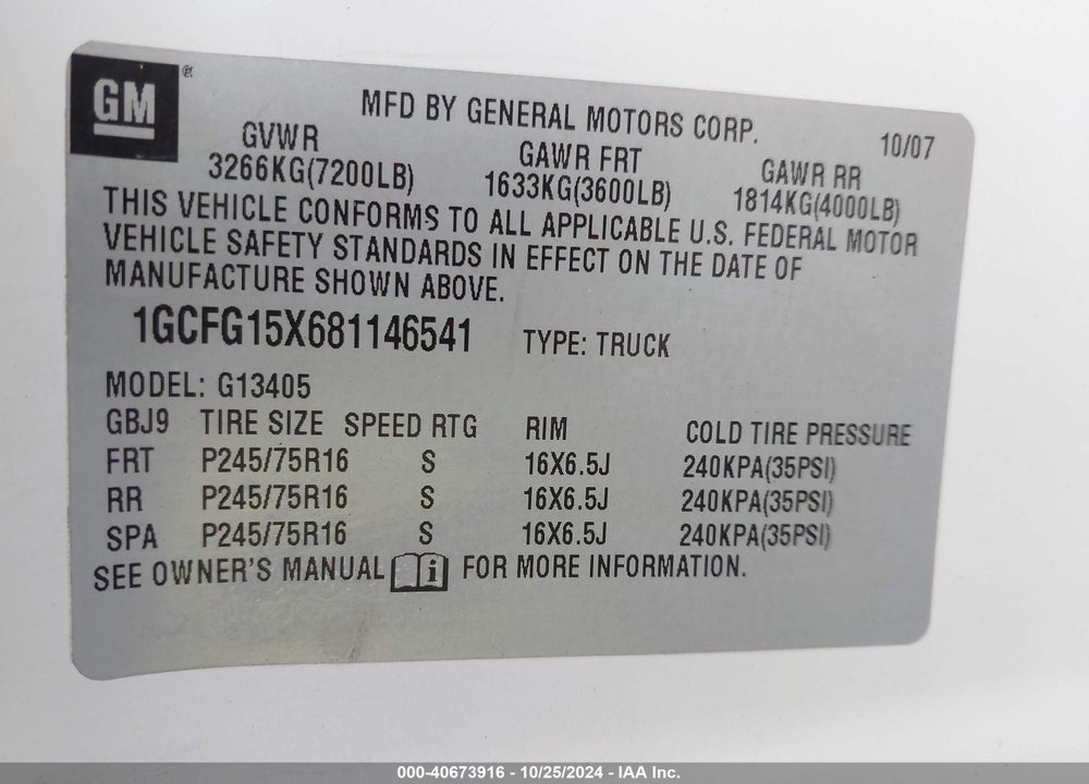 2008 CHEVROLET EXPRESS WORK VAN VIN: 1GCFG15X681146541
