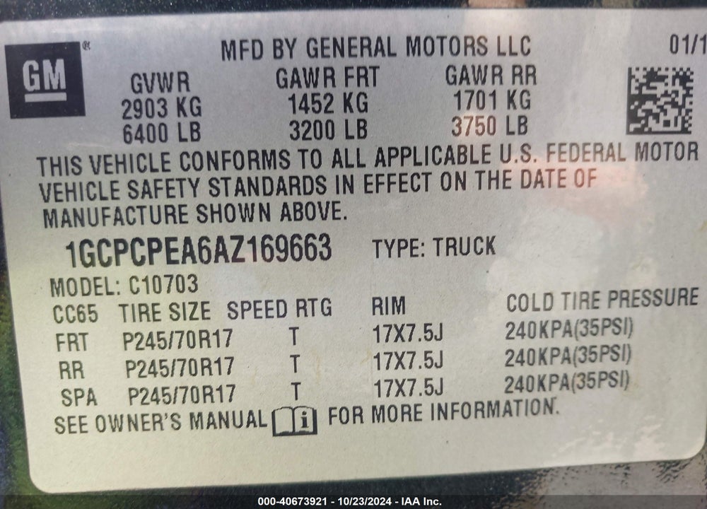 2010 CHEVROLET SILVERADO 1500 WORK TRUCK VIN: 1GCPCPEA6AZ169663