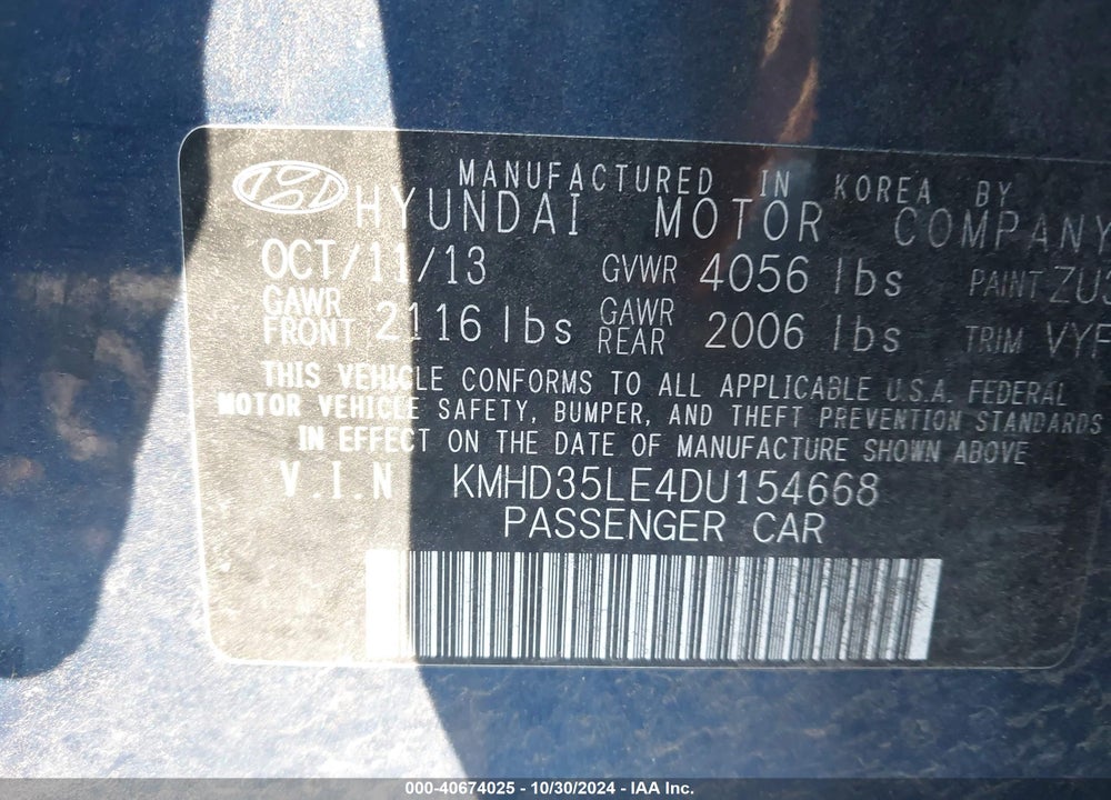 2013 HYUNDAI ELANTRA GT VIN: KMHD35LE4DU154668