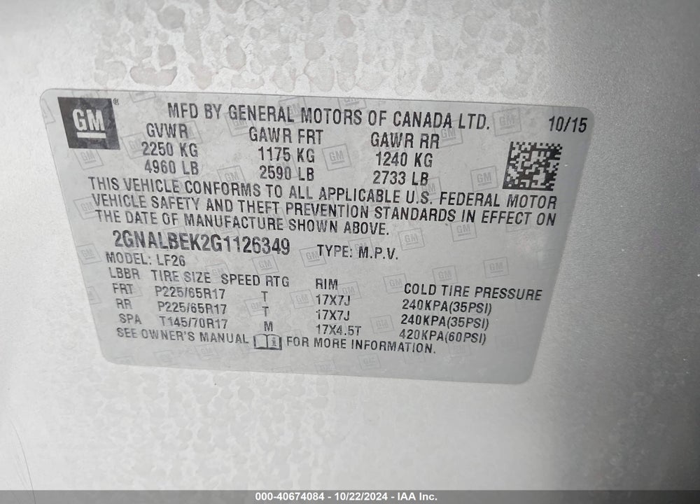 2016 CHEVROLET EQUINOX LS VIN: 2GNALBEK2G1126349