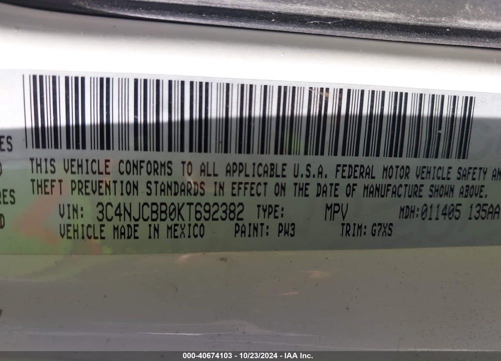 2019 JEEP COMPASS SUN AND WHEEL FWD VIN: 3C4NJCBB0KT692382