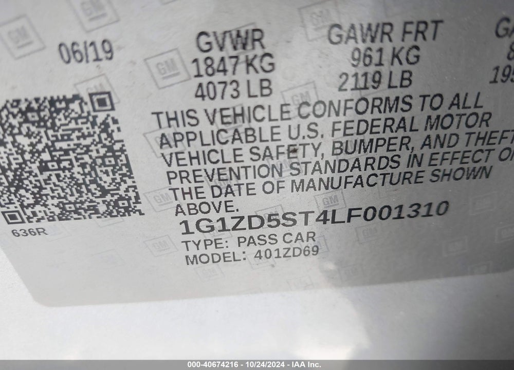 2020 CHEVROLET MALIBU FWD LT VIN: 1G1ZD5ST4LF001310