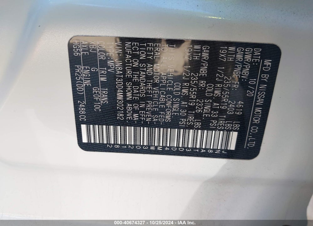 2021 NISSAN ROGUE PLATINUM VIN: JN8AT3DD4MW302182