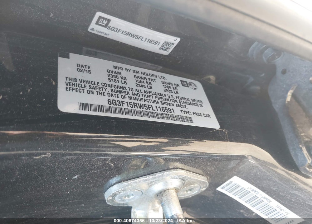 2015 CHEVROLET SS VIN: 6G3F15RW5FL116591