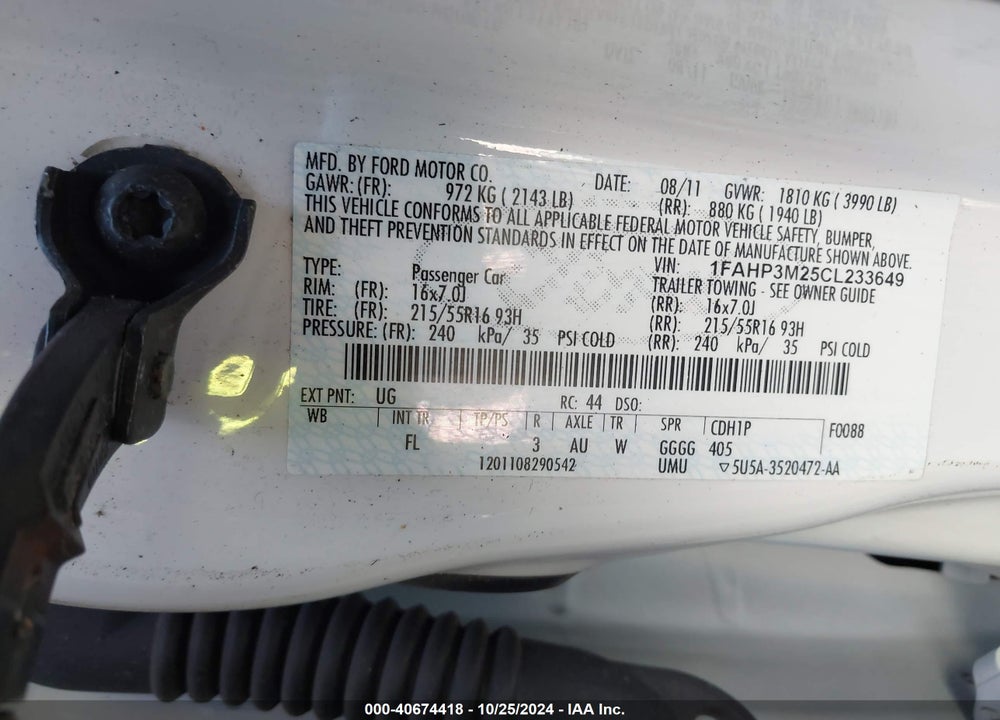2012 FORD FOCUS SEL VIN: 1FAHP3M25CL233649