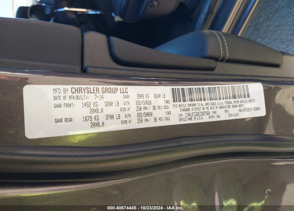 2014 JEEP GRAND CHEROKEE OVERLAND VIN: 1C4RJFCG6EC587360