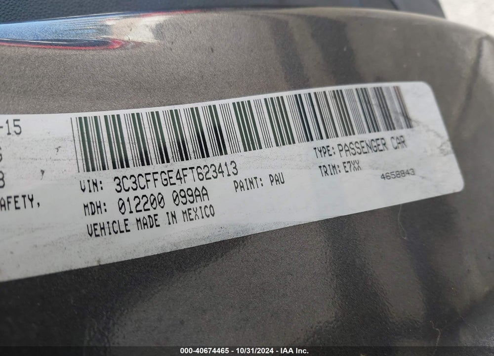 2015 FIAT 500E BATTERY ELECTRIC VIN: 3C3CFFGE4FT623413