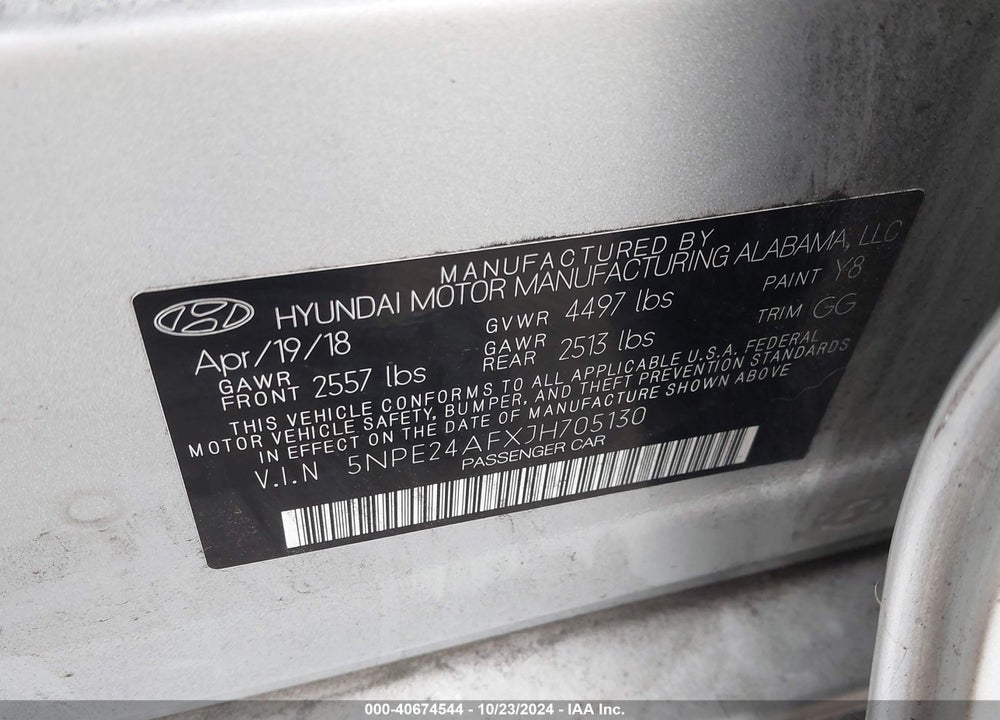2018 HYUNDAI SONATA SE VIN: 5NPE24AFXJH705130