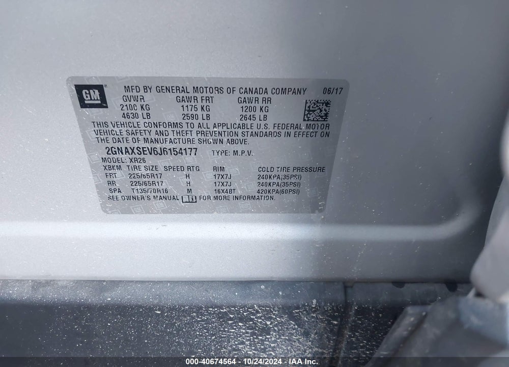 2018 CHEVROLET EQUINOX LT VIN: 2GNAXSEV6J6154177