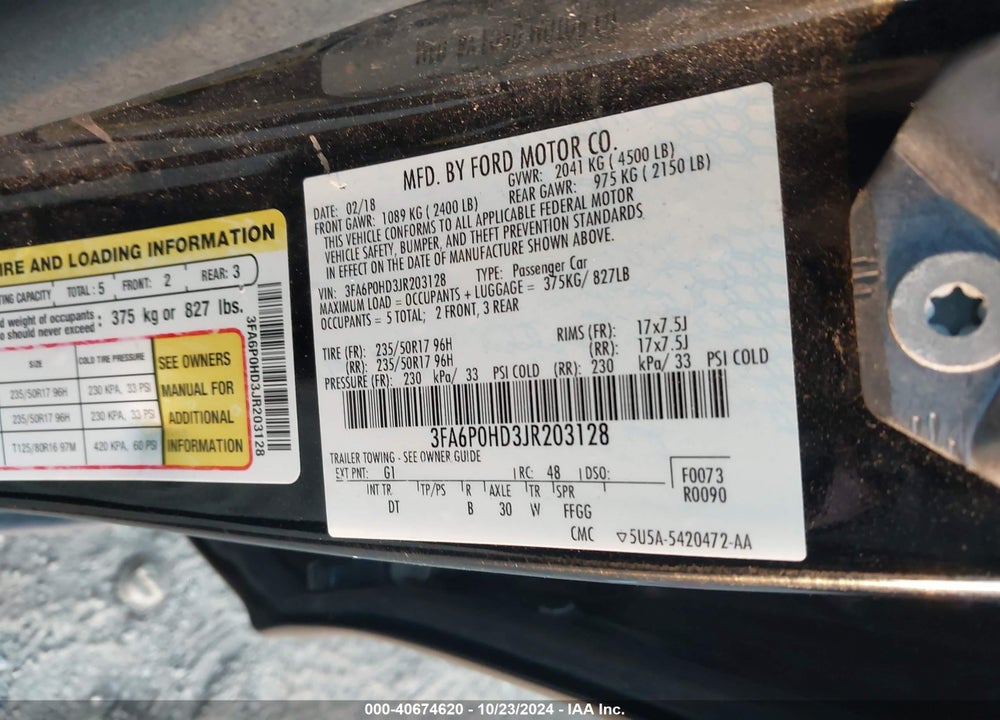 2018 FORD FUSION SE VIN: 3FA6P0HD3JR203128