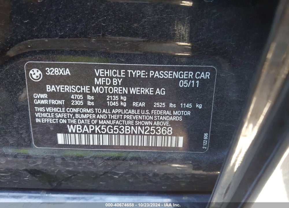 2011 BMW 328I XDRIVE VIN: WBAPK5G53BNN25368