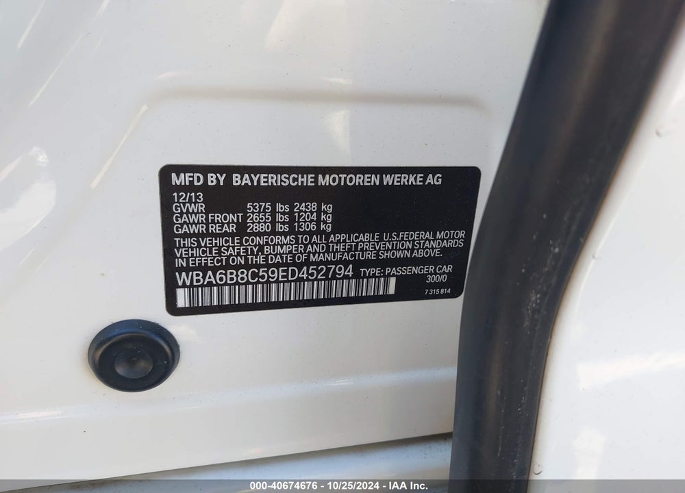 2014 BMW 640I GRAN COUPE XDRIVE VIN: WBA6B8C59ED452794