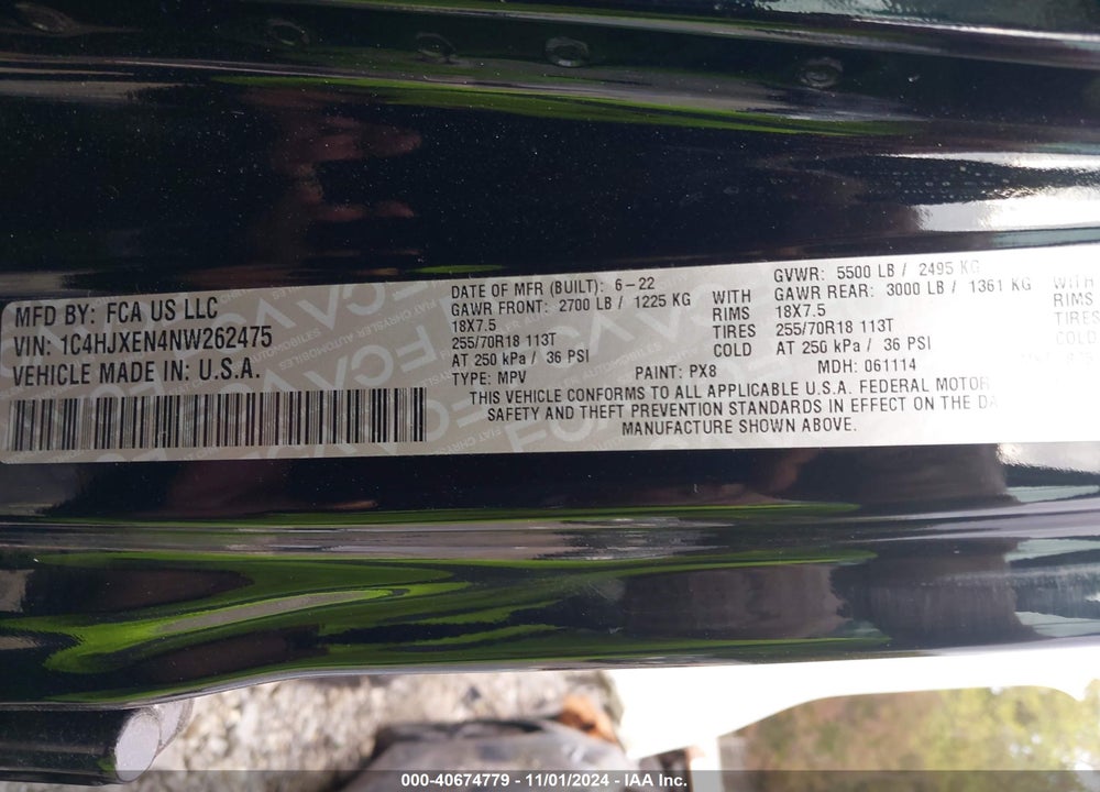2022 JEEP WRANGLER UNLIMITED SAHARA 4X4 VIN: 1C4HJXEN4NW262475