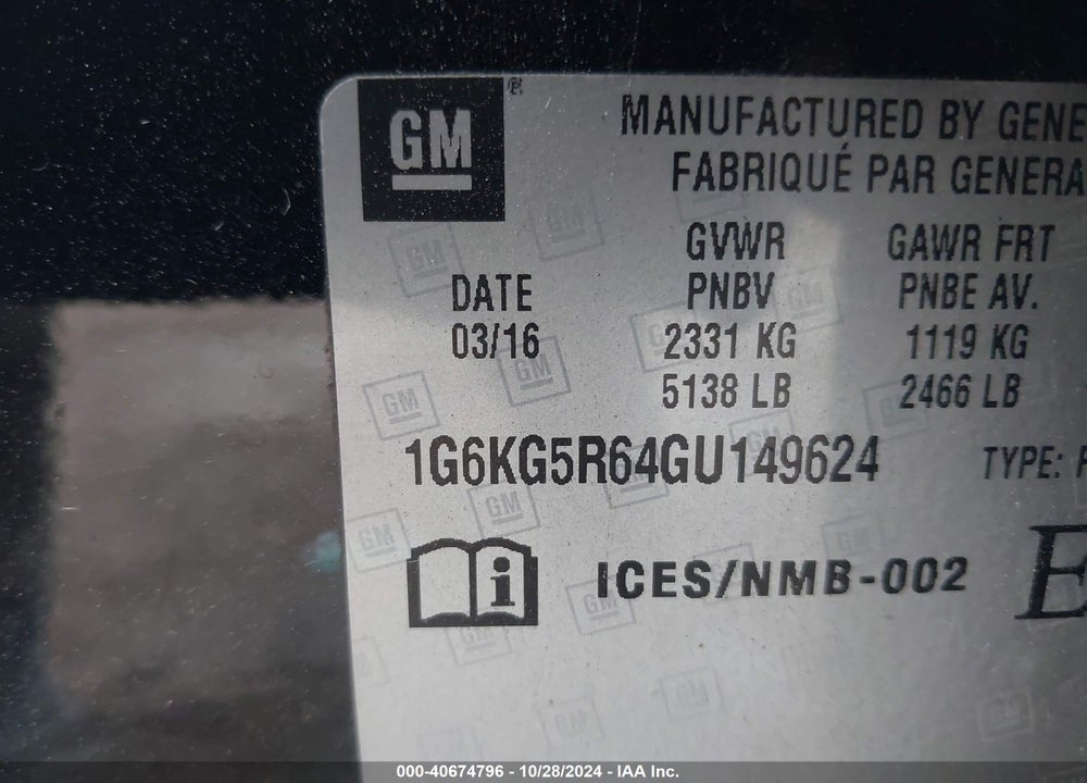 2016 CADILLAC CT6 TWIN TURBO PREMIUM LUXURY VIN: 1G6KG5R64GU149624