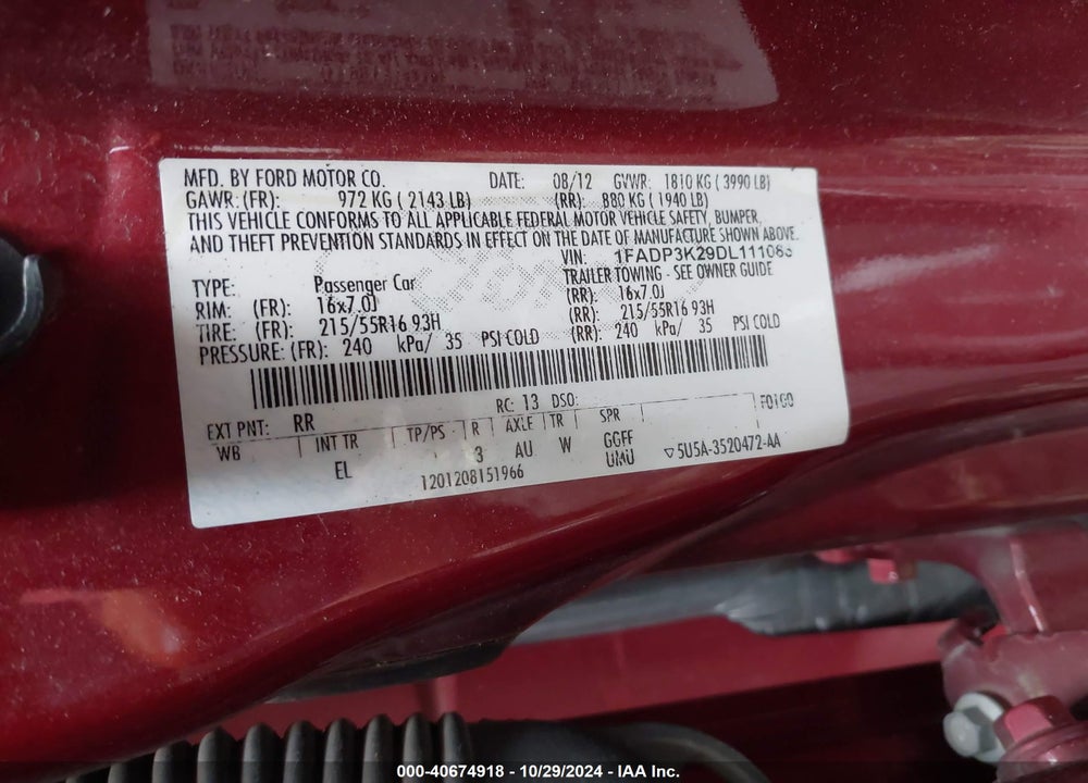 2013 FORD FOCUS SE VIN: 1FADP3K29DL111086
