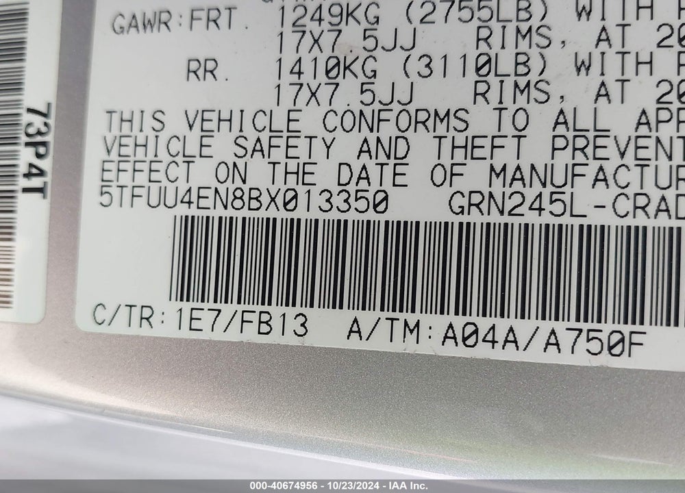 2011 TOYOTA TACOMA ACCESS CAB VIN: 5TFUU4EN8BX013350