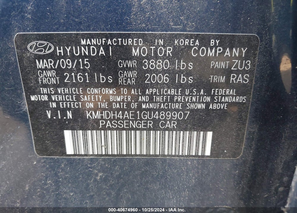 2016 HYUNDAI ELANTRA SE VIN: KMHDH4AE1GU489907