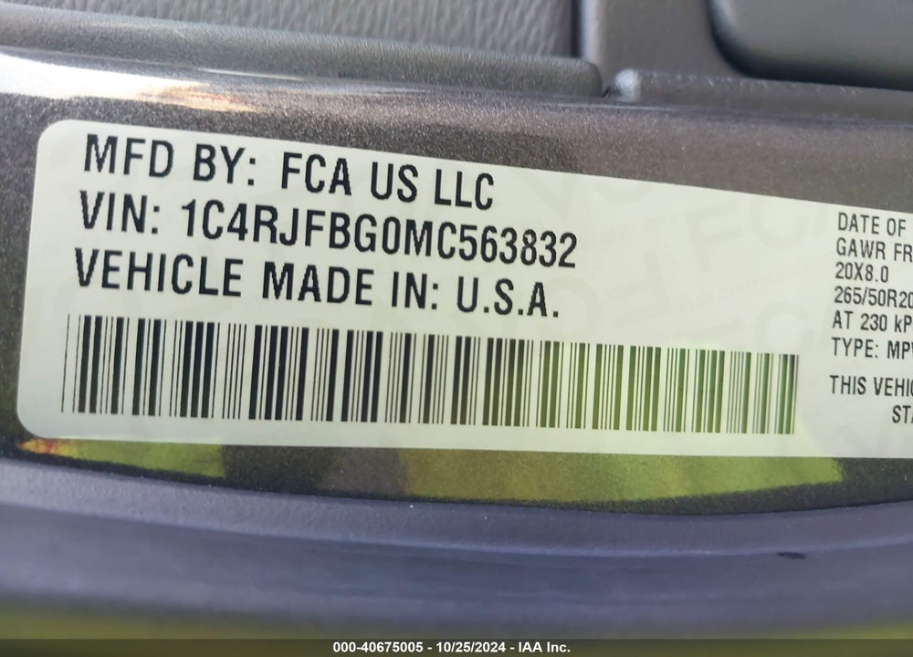 2021 JEEP GRAND CHEROKEE 80TH ANNIVERSARY 4X4 VIN: 1C4RJFBG0MC563832