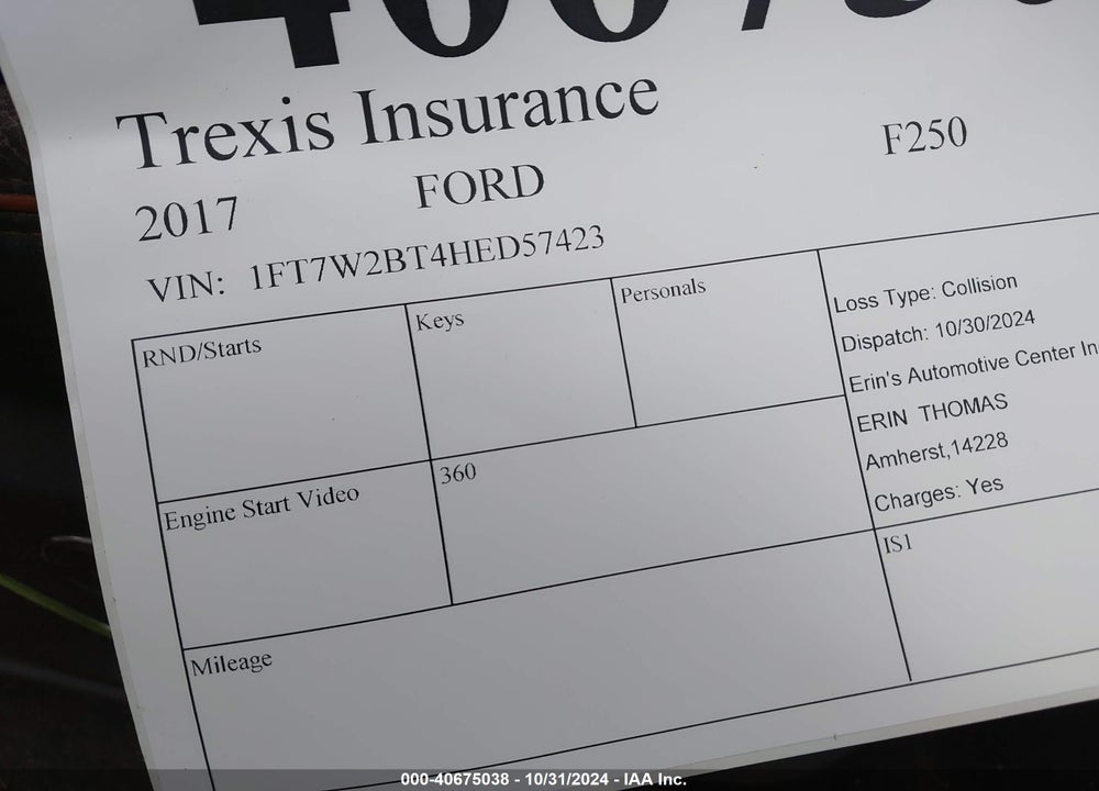 2017 FORD F-250 KING RANCH VIN: 1FT7W2BT4HED57423