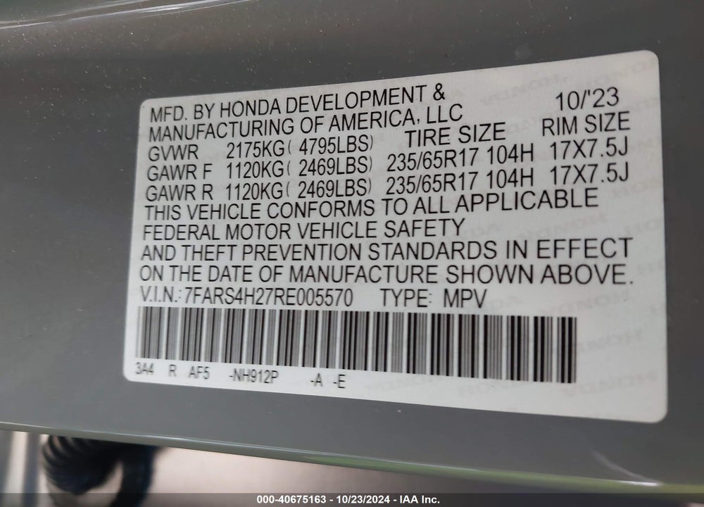 2024 HONDA CR-V LX AWD VIN: 7FARS4H27RE005570