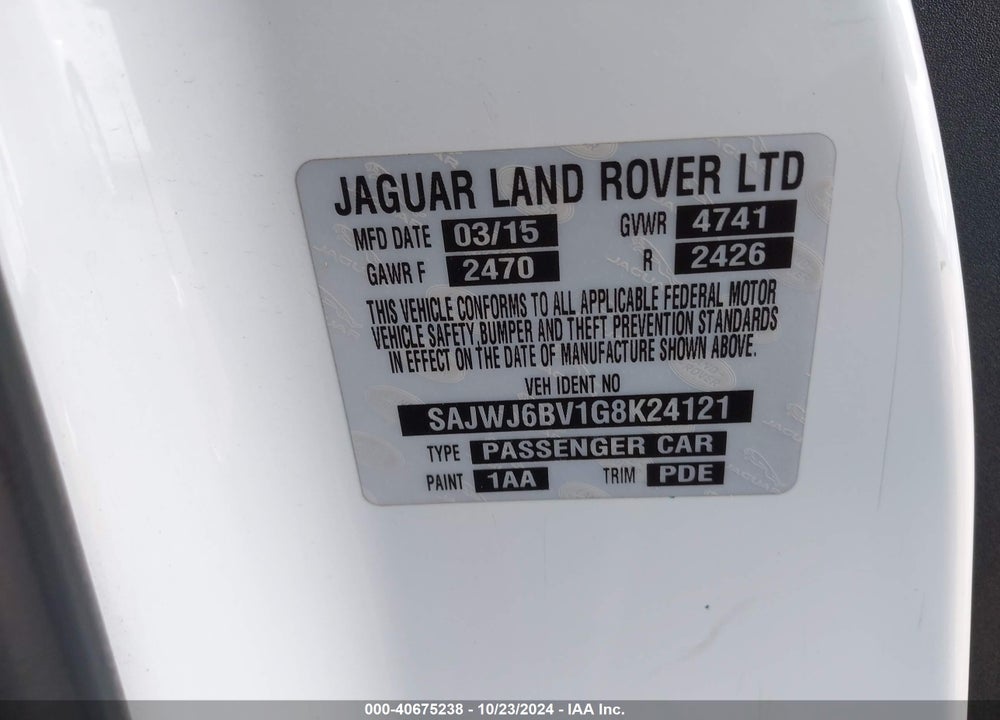 2016 JAGUAR F-TYPE S VIN: SAJWJ6BV1G8K24121