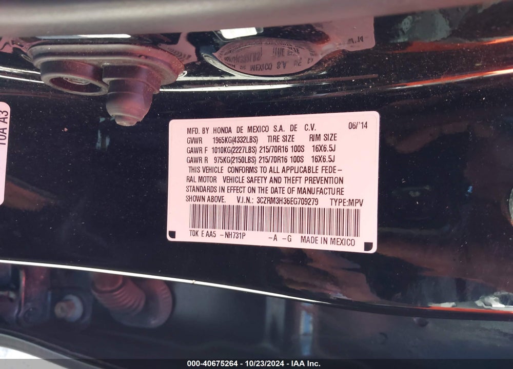2014 HONDA CR-V LX VIN: 3CZRM3H36EG709279