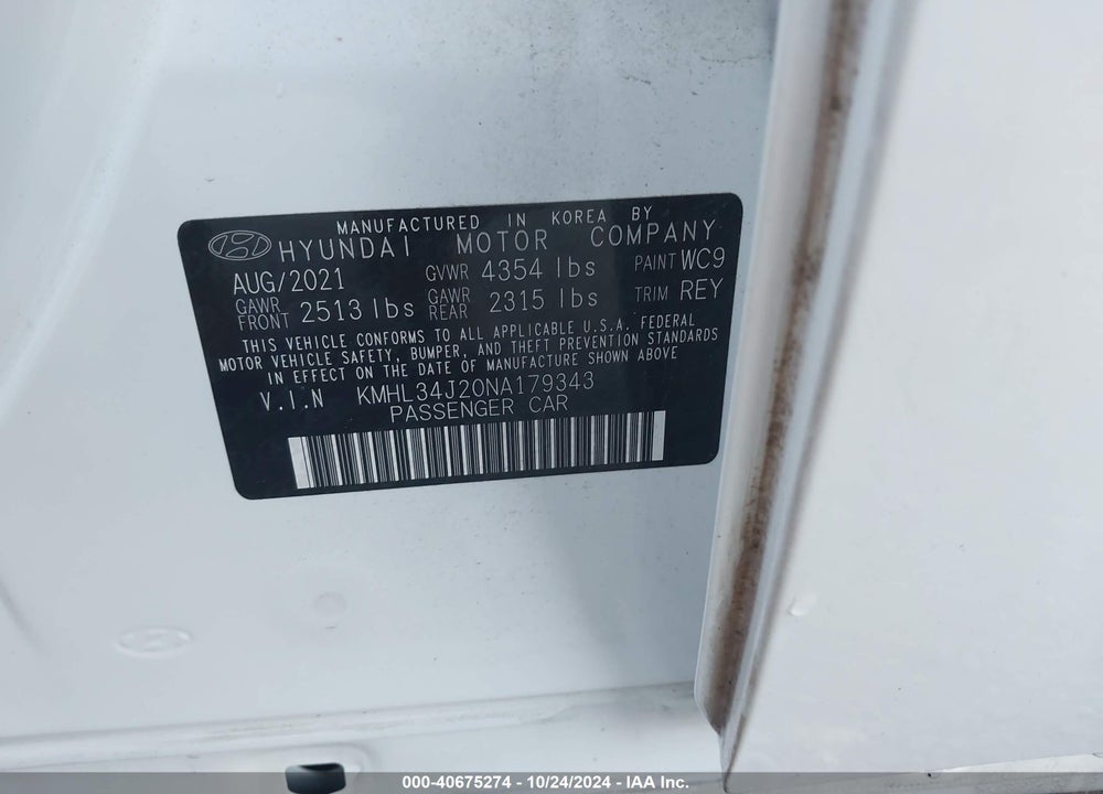 2022 HYUNDAI SONATA LIMITED VIN: KMHL34J20NA179343