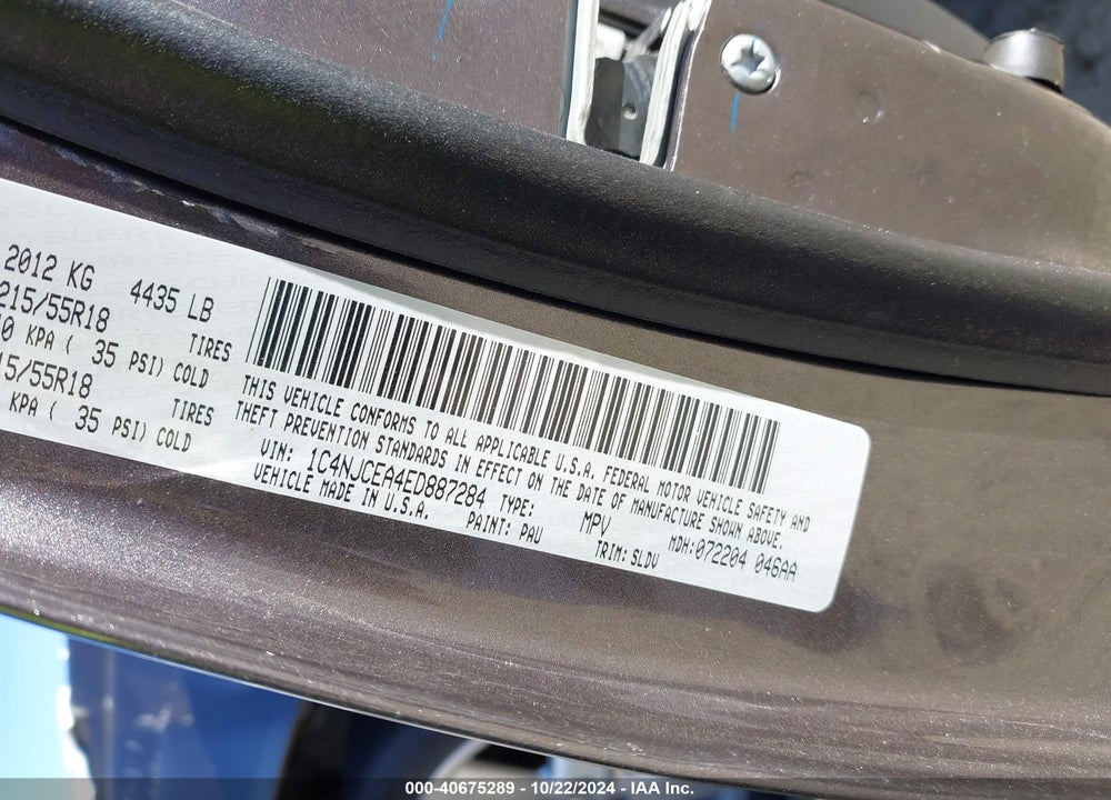 2014 JEEP COMPASS HIGH ALTITUDE VIN: 1C4NJCEA4ED887284