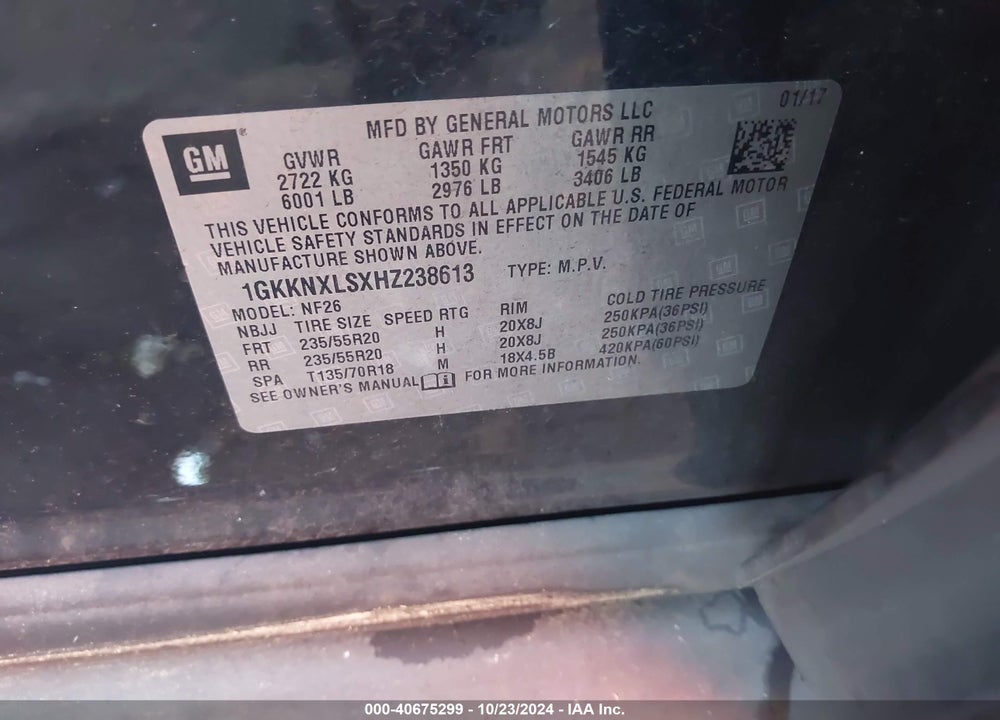2017 GMC ACADIA DENALI VIN: 1GKKNXLSXHZ238613