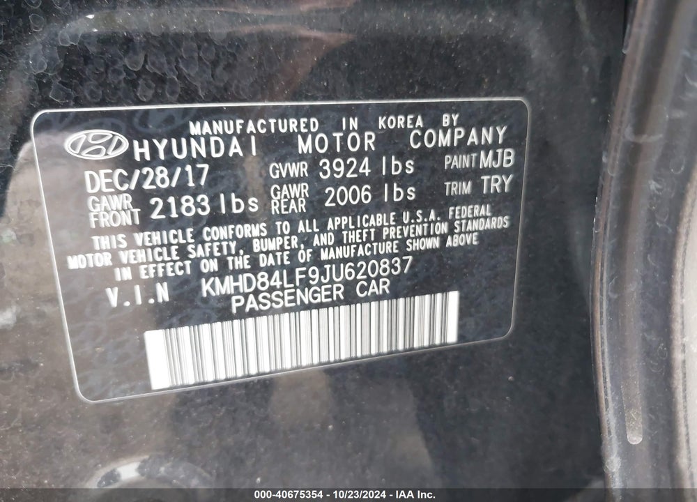 2018 HYUNDAI ELANTRA SEL VIN: KMHD84LF9JU620837