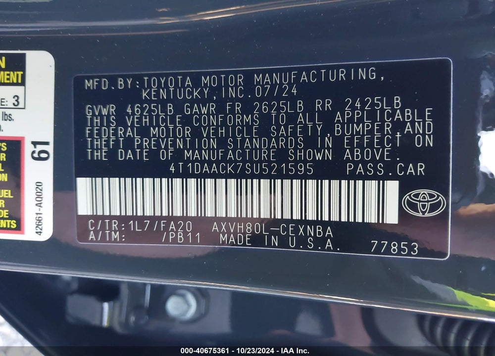 2025 TOYOTA CAMRY LE VIN: 4T1DAACK7SU521595