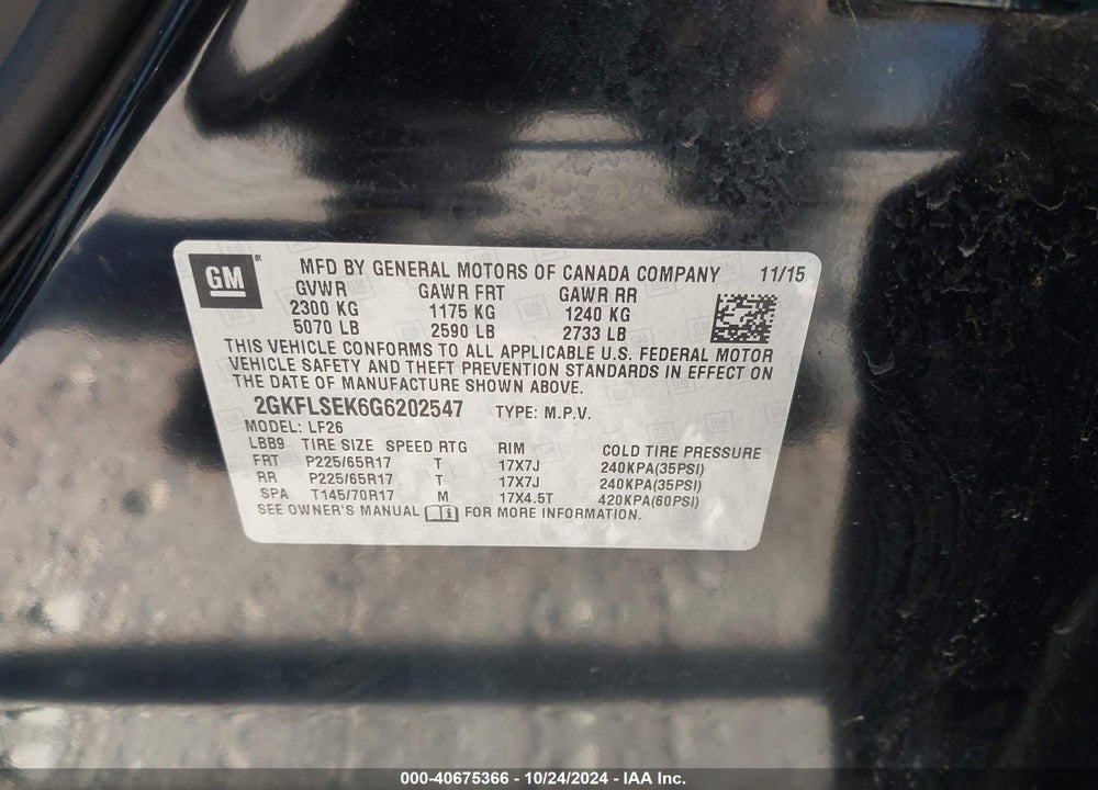 2016 GMC TERRAIN SLE-1 VIN: 2GKFLSEK6G6202547