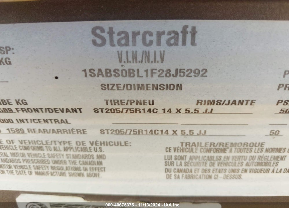 2015 STAR AR-ONE VIN: 1SABS0BL1F28J5292