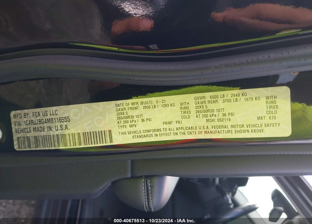 2021 JEEP GRAND CHEROKEE L LIMITED 4X2 VIN: 1C4RJJBG4M8116555