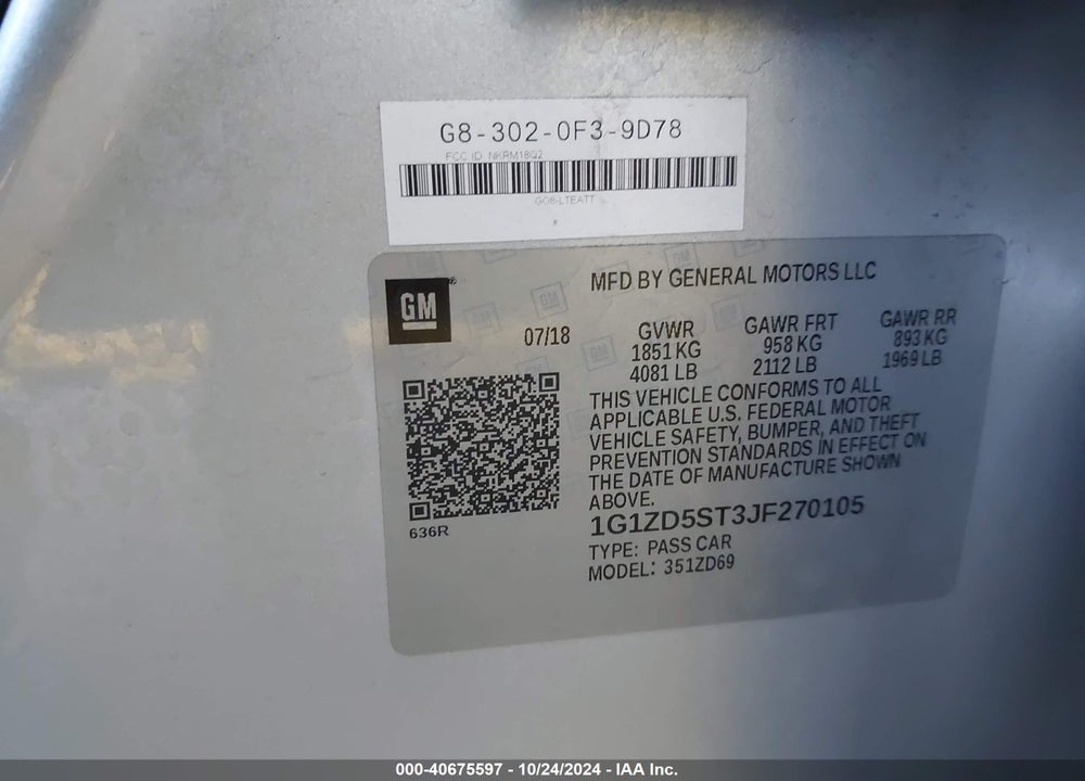 2018 CHEVROLET MALIBU VIN: 1G1ZD5ST3JF270105