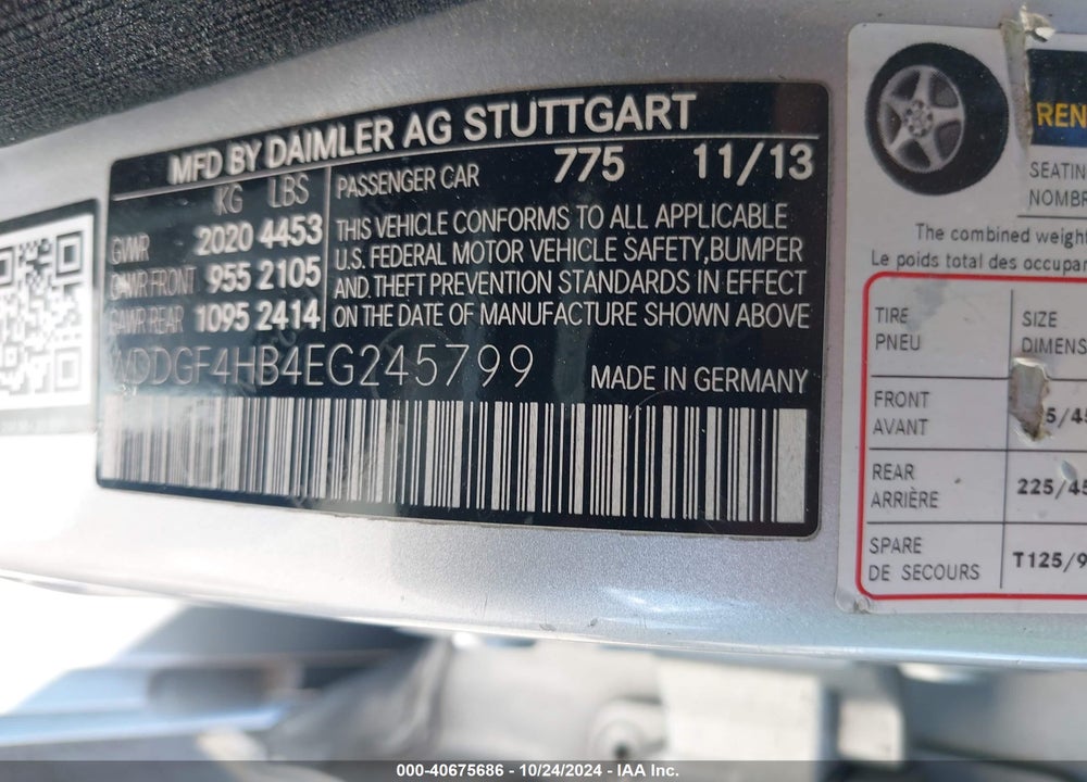 2014 MERCEDES-BENZ C 250 LUXURY/SPORT VIN: WDDGF4HB4EG245799