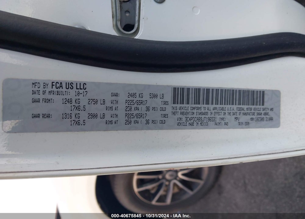 2018 DODGE JOURNEY SE VIN: 3C4PDCAB9JT196531