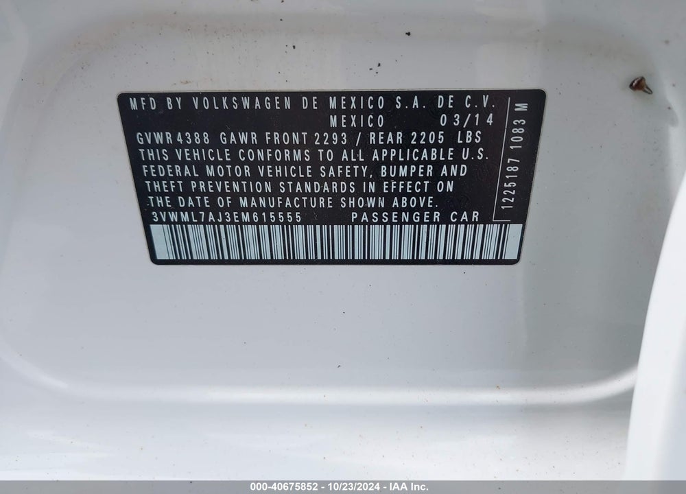2014 VOLKSWAGEN JETTA SPORTWAGEN 2.0L TDI VIN: 3VWML7AJ3EM615555