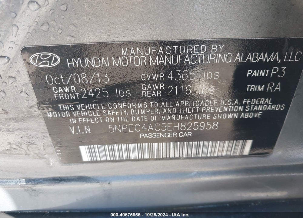 2014 HYUNDAI SONATA LIMITED VIN: 5NPEC4AC5EH825958
