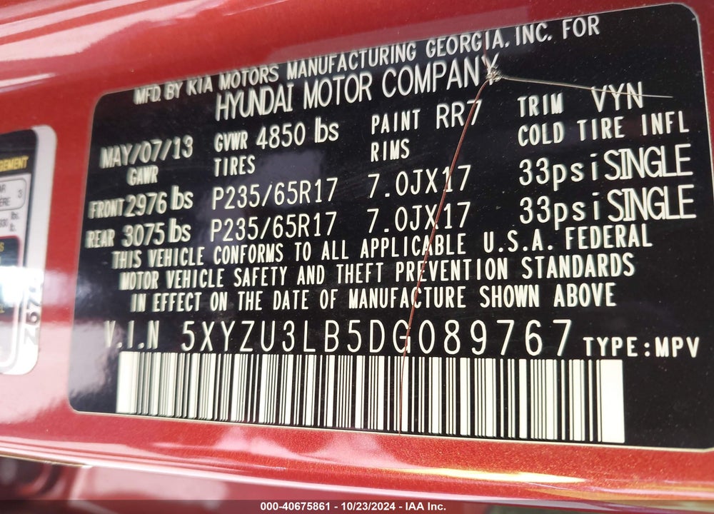 2013 HYUNDAI SANTA FE SPORT VIN: 5XYZU3LB5DG089767