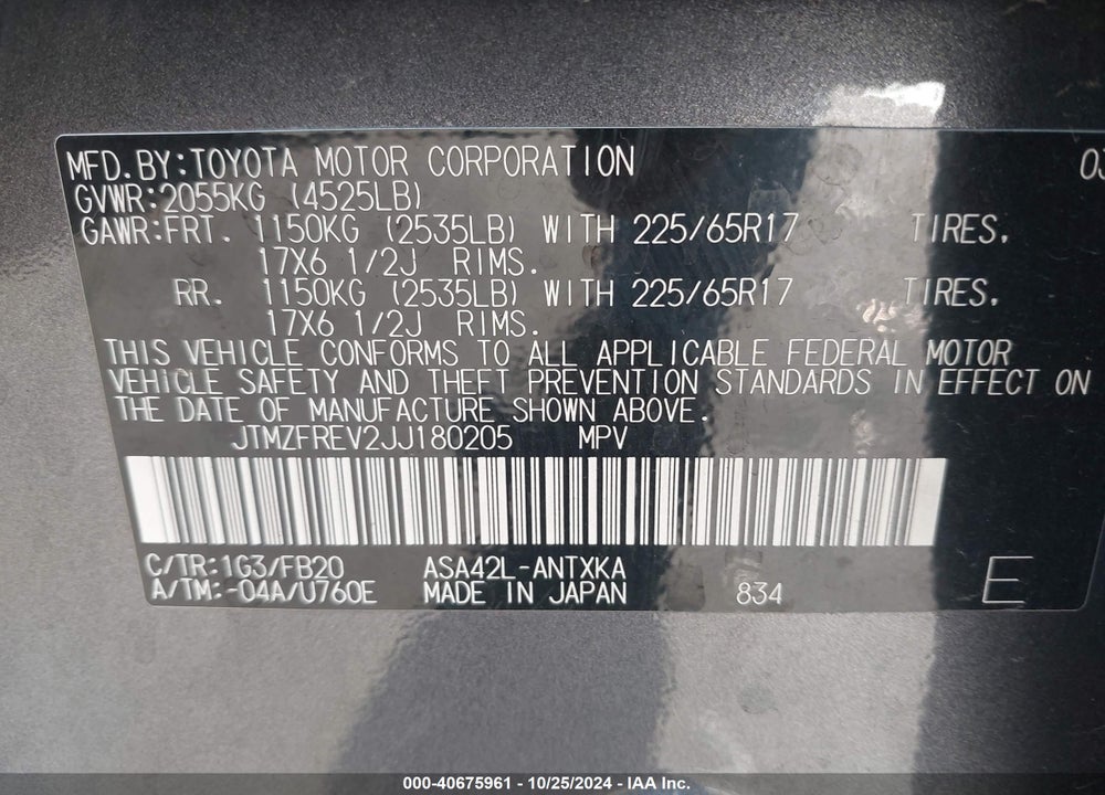 2018 TOYOTA RAV4 LE VIN: JTMZFREV2JJ180205