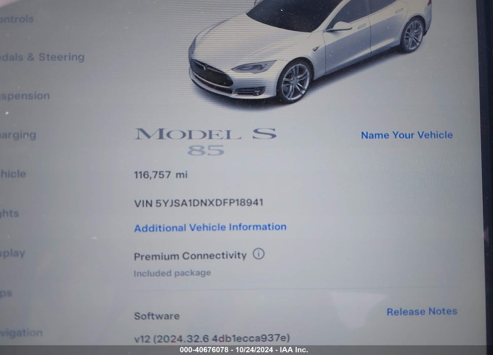 2013 TESLA MODEL S VIN: 5YJSA1DNXDFP18941
