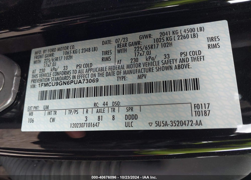 2023 FORD ESCAPE ACTIVE VIN: 1FMCU9GN6PUA73069