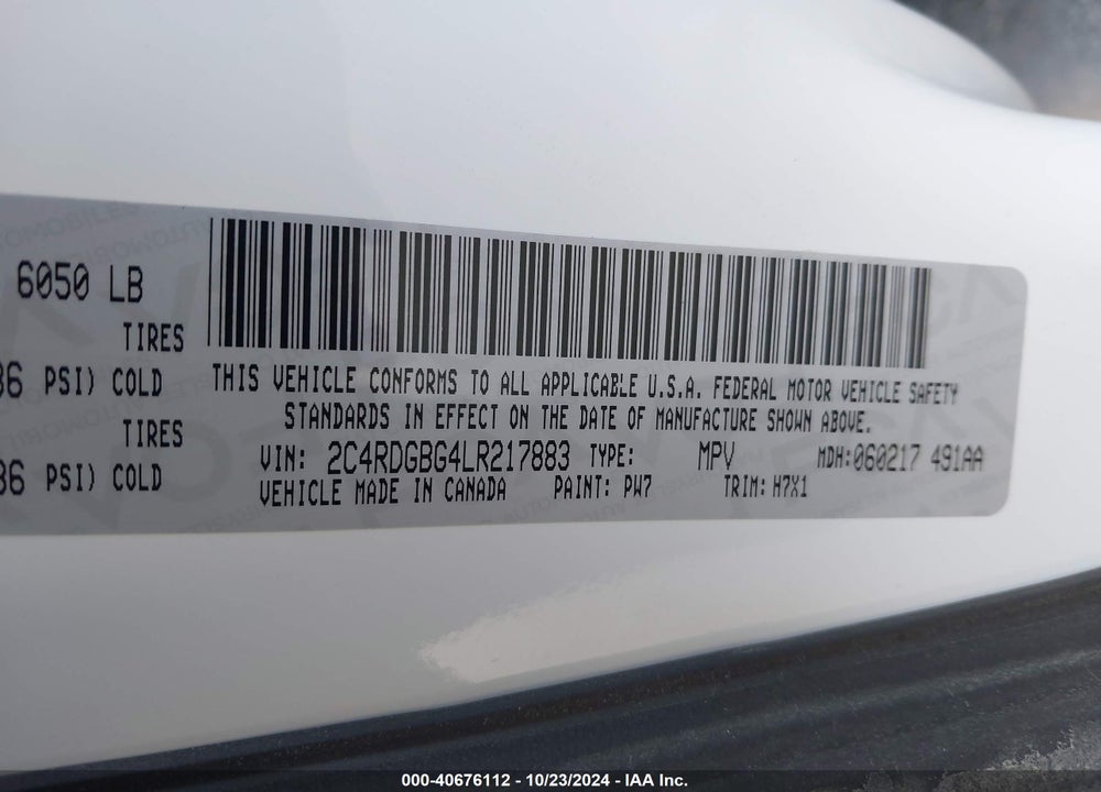 2020 DODGE GRAND CARAVAN SE VIN: 2C4RDGBG4LR217883